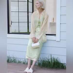 CHICJOC Silk & Wool Embellished Midi Skirt Size 38 NWT Green Beaded Layered